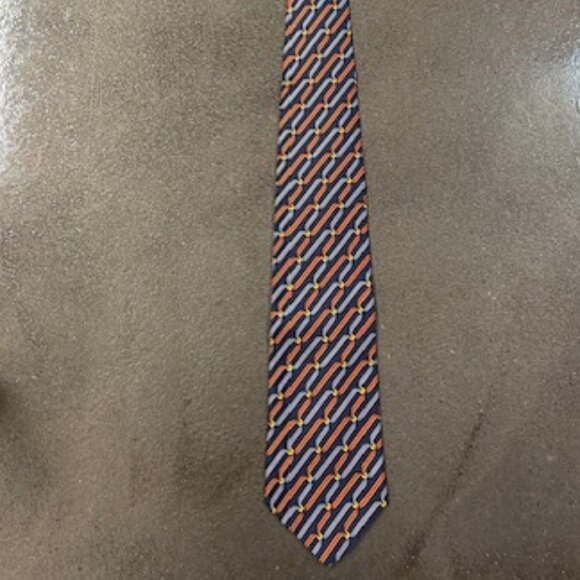 BROOKS BROTHERS Makers Silk Tie Navy With Red and Blue Ribbons With Gold Rings - Picture 5 of 5